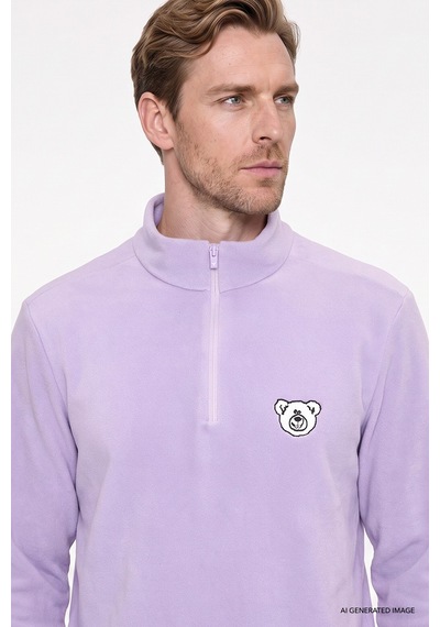 Ac&Co / Altınyıldız Classics Erkek Lıla Anti-pilling Tüylenme Yapmayan Soğuk Geçirmez Standart Fit Bato Yaka Sweatshirt Polar Lila