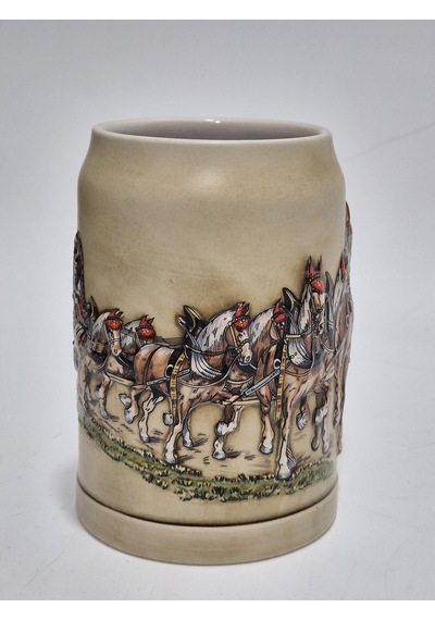 Vintage Tankart Kabartmalı At Arabası Fıçı Figürlü Alman Seramik Bira Bardağı 14cm 002
