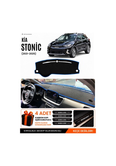 Kia Stonıc 2021-2025 Uyumlu Torpido Koruma, Torpido Örtüsü, Torpido Kılıfı - Siyah-mavi - Kı024