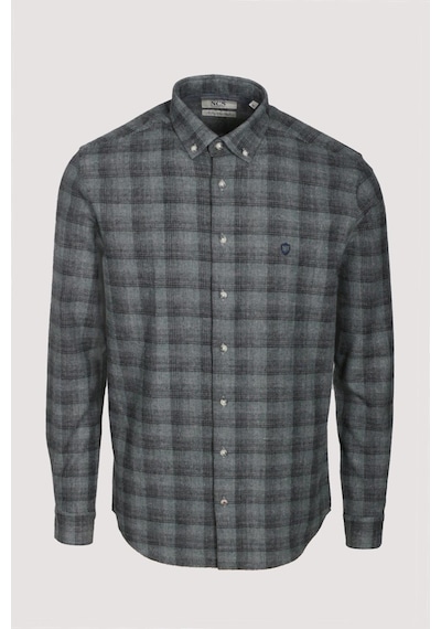 Erkek Gömlek Haki Uzun Kol Ekose Kareli Flanel Yün Tuşeli Slim Fit Düğmeli Yaka Shirt Ncs Jeans 7266-haki Haki