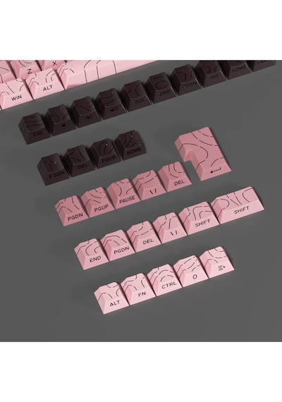 Mekanik Klavye -pbt Çift Baskı Keycap Seti- Çizgi Desenli 137 Tuşlu Pudra Pembe-siyah Tuş Takımı