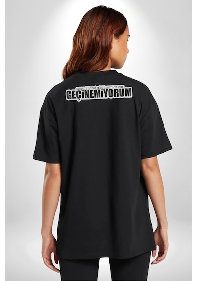 Asgari Üçret Gibi İnsanlar Var Geçinemiyorum Yazılı Pamuklu Unisex Oversize Sırt Dijital Baskılı Siyah T-shirt Siyah
