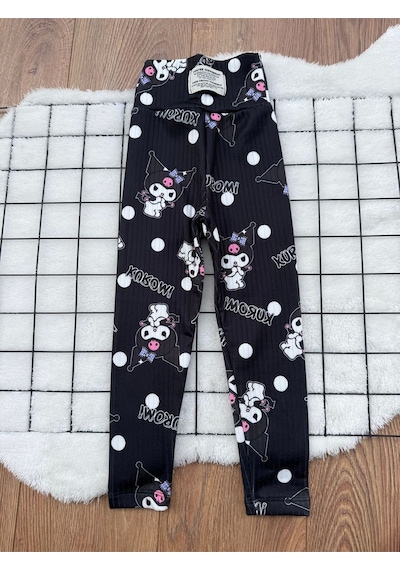 Tunays Shopping Kuromi Baskılı Kışlık Şardonlu Çocuk Tayt Siyah