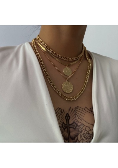 Girift Vintage Allure Boho Vintage Kalın Zincirli Sikke Kolye Gold