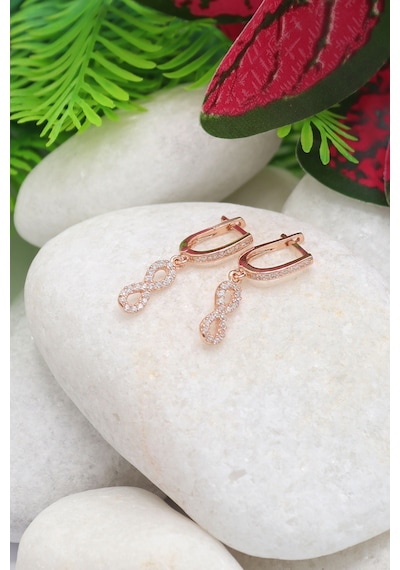 Sonsuzluk Model Zirkon Taşlı Rose Kaplama Bayan Gümüş Küpe 201022761