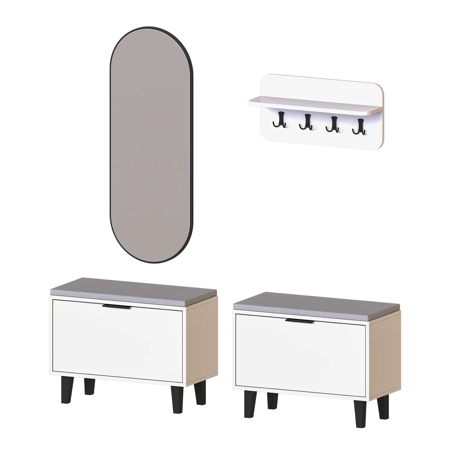 Nord Vestiyer Takımı Askılıklı, Kapaklı Bench, Modüler, Oval Aynalı Portmanto Takımı Beyaz Nord Vestiyer Takımı Askılıklı, Kapaklı Bench, Modüler, Oval Aynalı Portmanto Takımı Beyaz