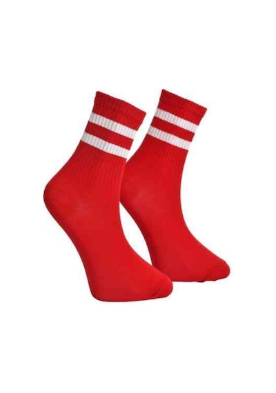 Unisex Beyaz Çift Şeritli Çorap Kırmızı - Lksçrp09-36-44 (544288324) Çok Renkli