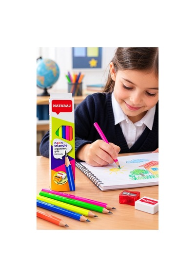 Kurşun Kalem Hb 1 Düzine Kalemtraş Silgi Hediyeli Nataraj Kurşun Kalem Neon Renk 1 Düzine Çok Renkli