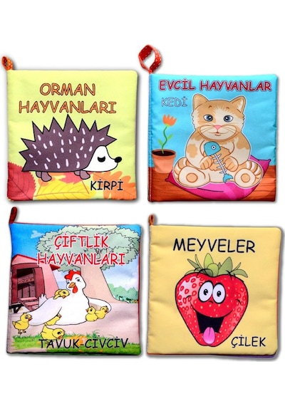 4 Kitap Tox Meyveler , Çiftlik , Orman Ve Evcil Hayvanlar Kumaş Sessiz Kitap T055 T049 T058 T110 - Bez Kitap , Eğitici Oyuncak , Yumuşak Ve Hışırtılı