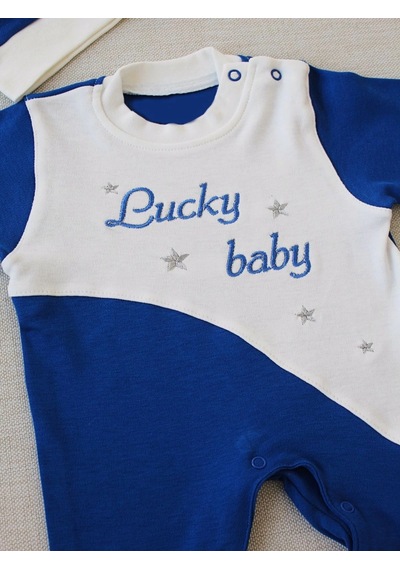 Veraura Lifestyle 0-3 3-6 Ay Lucky Baby Nakışlı Es Çizgi Boy Şapkalı Erkek Bebek Tulumu Lacivert