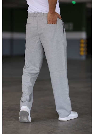 Bürke Baggy Çift Pileli Gri Renk Beli Lastikli Kaliteli Rahat Kesim Klasik Bol Paça Baggy Pantolon