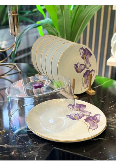 8 Parça Lotus Kek Fanuslu Pasta Seti-3858 beyaz