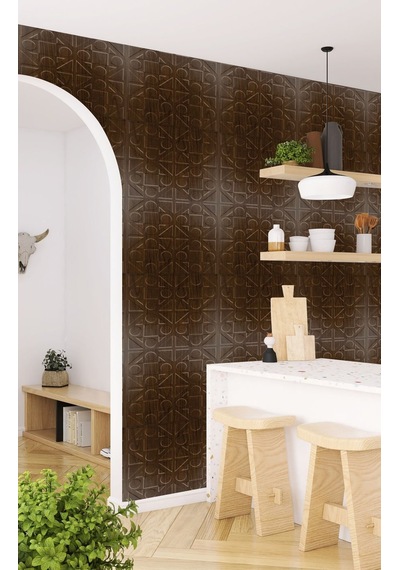 3 Boyutlu Duvar Paneli Kabartmalı Kareli Yuvarlak Desen Pvc 41x41 Cm/ 6 Adet /1 M² Teak