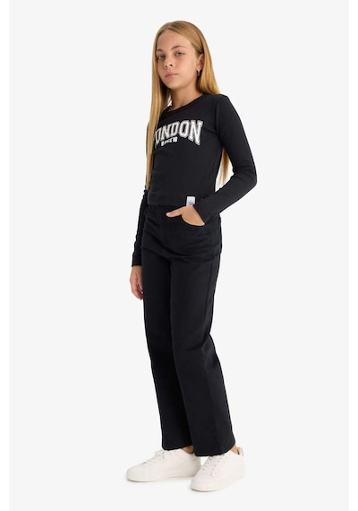 Defacto Kız Çocuk Straight Fit Geniş Bol Paça Cepli Pamuklu Okul Pantolonu C9471a825aubk27 Siyah