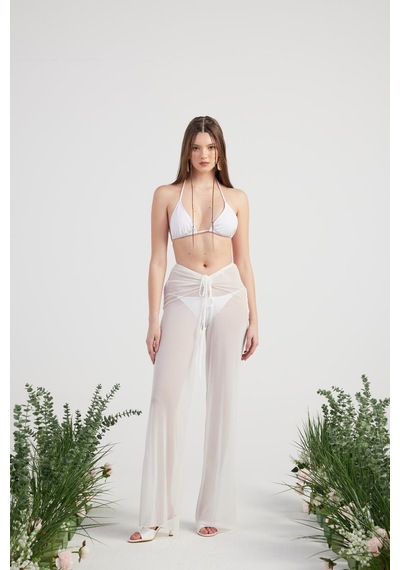 Holly Lolly Beli İp Detaylı Tül Pareo Shirred Pantolon Beyaz