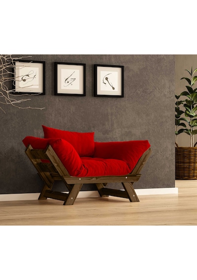 Woodesk Adalar Masif Ceviz-kırmızı Renk Berjer Cpt8135-140 Kırmızı
