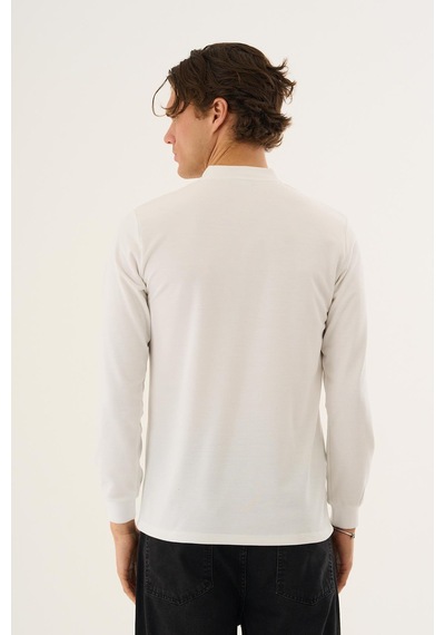 Yarım Fermuarlı Erkek Sweatshirt Beyaz