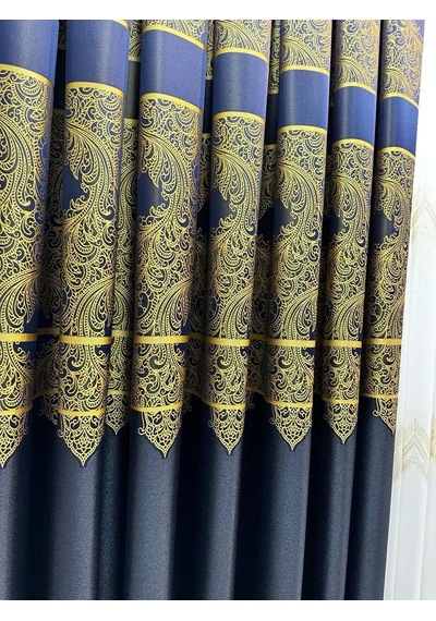 Nivemeshome Milas Lacivert-gold 671539 1/3 Sık Pileli Fon Perde Apm Lacivert-gold