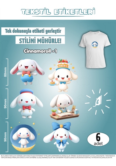 Ütü İle Yapışan Kıyafet Etiketi Cinnamoroll Serisi -1 6lı Set Karışık