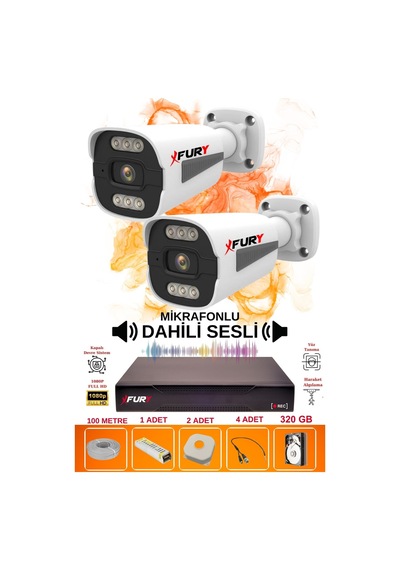 Fury 2 Li Sesli 6 Warm Led Gece Renkli Görüş Su Geçirmez Güvenlik Kamerası Seti 320gb
