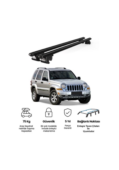 Venüs Jeep Cherokee Kj 2001-2008 Uyumlu Siyah Ara Atkı Port Bagaj Tavan Barı