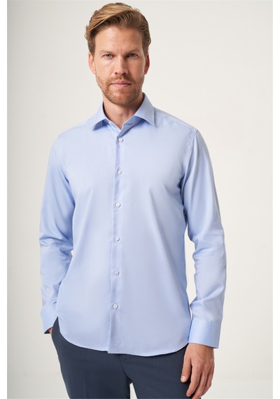 İmza Koyu Mavi İtalyan Yaka Oxford Slim Fit Kolay Ütü Pamuklu Gömlek 1004265270