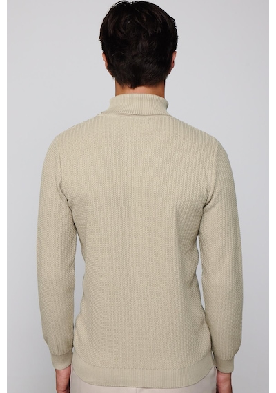 Tudors Slim Fit Tam Boğazlı Tüylenme Yapmayan Taş Rengi Erkek Kazak-29515 Taş - Ekru