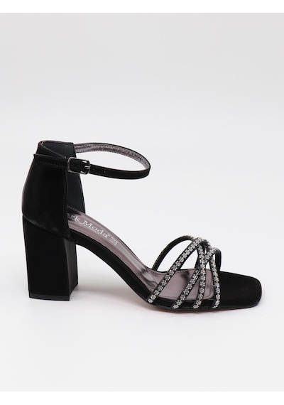 Nesilshoes Nesil Shoes Carel 37 Siyah Çapraz Taşlı Kadın Sandalet