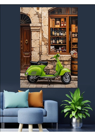 Ahşap Tablo Yeşil Scooter Sokak Lambası