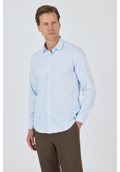 İmza Koyu Mavi Sert Yaka Cepsiz Gabardin Uzun Kol Slim Fit Esnek Gömlek 1004250234 Koyu Mavi