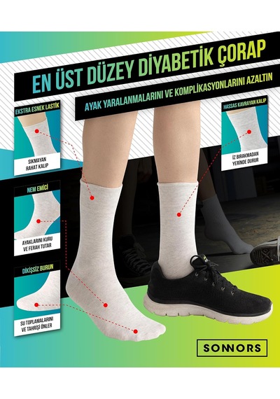 Xmlbayiciniz 4 Çift Diyabetik Çoraplar - Organik Pamuk Çorap Erkek Kadın Çorabı - Dikişsiz Nefes Alabilir Rahat Lastik & Vücu Genel
