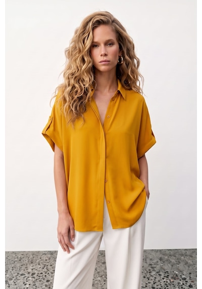 Sateen Kol Detaylı Salaş Gömlek - Safran-137628