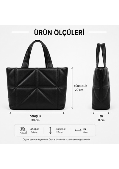 Zeydila Siyah Kapitone Desenli Şık Omuz Çantası 30x20x8 Cm