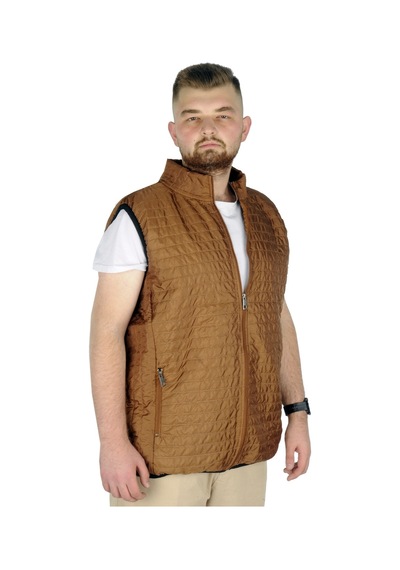 Mode Xl Büyük Beden Erkek Yelek Kapitone Yakalı 22601 Kahverengi 001