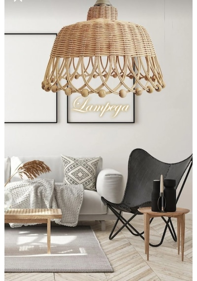 Lampega Rattan Bambu Hasır Avize Açık Kahverengi