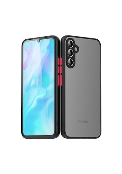 Galaxy A54 Kapak Kamera Korumalı Kenarlı Renkli Düğmeli Arkası Mat Silikon Kılıf - Siyah 50 x 22