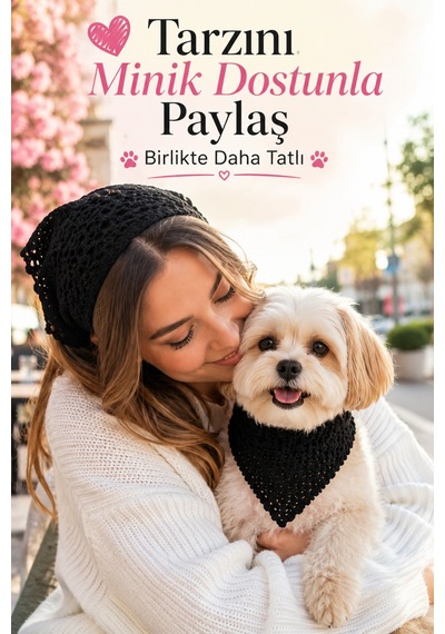 Kadın Ve Köpek Kombin Bandana El Örgüsü Bohem Stil Uyumlu Anne Köpek Bandanası Ayarlanabilir Tasarım Siyah