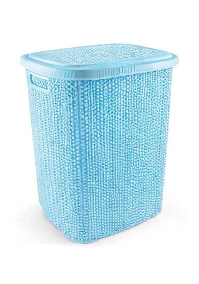 Hubrendy Çer Kirli Çamaşır Sepeti Kapaklı 65 Lt Örgü Desenli Plastik Çamaşır Sepeti Banyo Sepeti - M Diğer