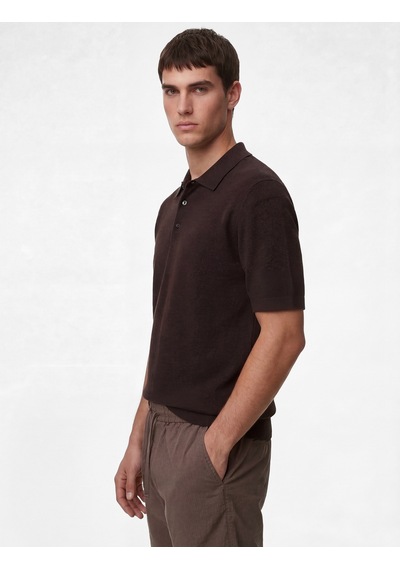 Koton Regular Fit Viskon Polo Yaka Kısa Kollu Triko Tişört Kahverengi 6sam70038ht Kahve