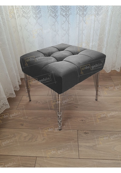 Modern Dilim Puf Ayakucu Puf Gümüş Metal Ayak 45 45 Antrasit