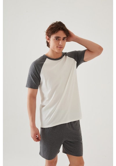 Erkek Pamuklu Cep Detaylı Reglan Kol Pijama Takımı Ke30319 Gri