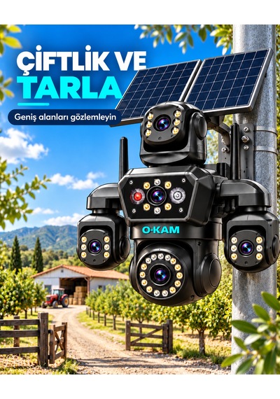 O-kam Oks340 12mp 4 Kameralı 4g Çift Solar Panel Gece Görüş 128gb Hafıza Kartı 15gb İnternet Akıllı Kamera
