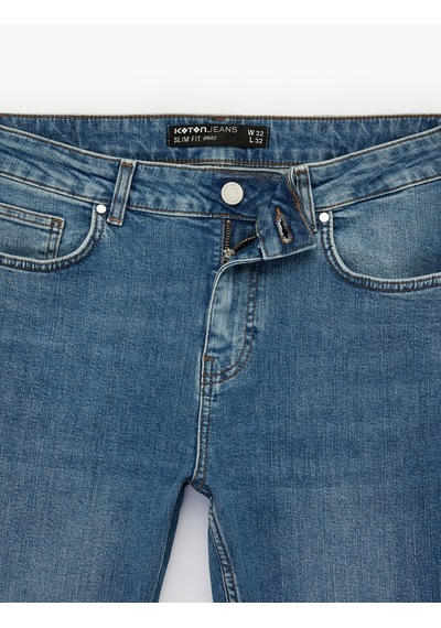 Koton Normal Bel Pamuklu Slim Fit Jean Pantolon - Brad Jean Orta İndigo 6sam40003nd