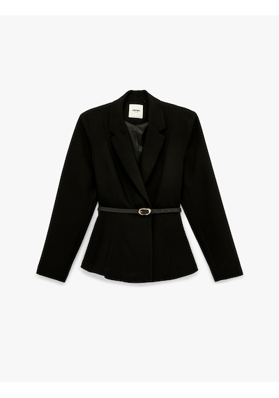 Koton Kemer Detaylı Uzun Kollu Peplum Kruvaze Yaka Blazer Ceket Siyah 6sak50072uw