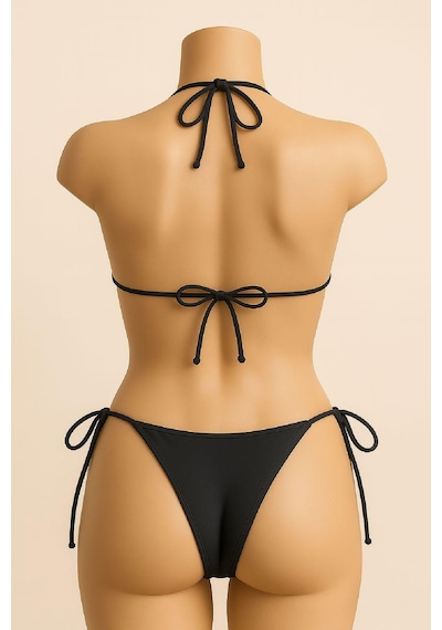 Fantezia Night Kadın Siyah Yandan Ve Boyundan Bağlamalı Bikini Mayo Takımı
