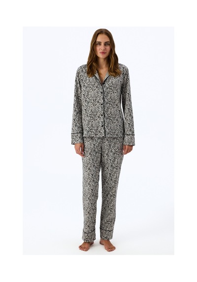 Penti Ekru Noir Garden Leopar Desenli Uzun Kollu Gömlek Pantolon Pijama Takımı Ecru