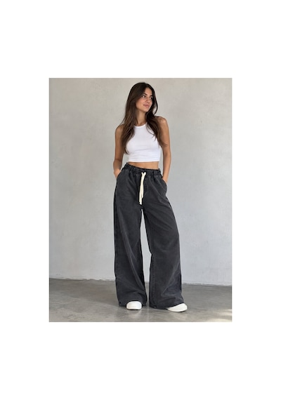 Zdnjeans Kadın Yüksek Bel Bol Paça Pantolon Antrasit