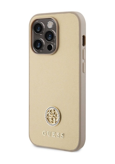 Apple Uyumlu iPhone 15 Pro Max Kılıf Guess Lisanslı Deri 4g Metal Logo Strass Kapak Siyah
