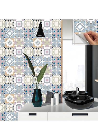Tink KENDİNDEN YAPIŞKANLI RENKLİ KABUKİ DESENLİ PVC KARO 30X30