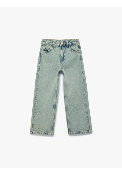 Koton Pamuklu Geniş Paça Denim Pantolon Lıght Indıgo 7wkg40016ad Açık Mavi